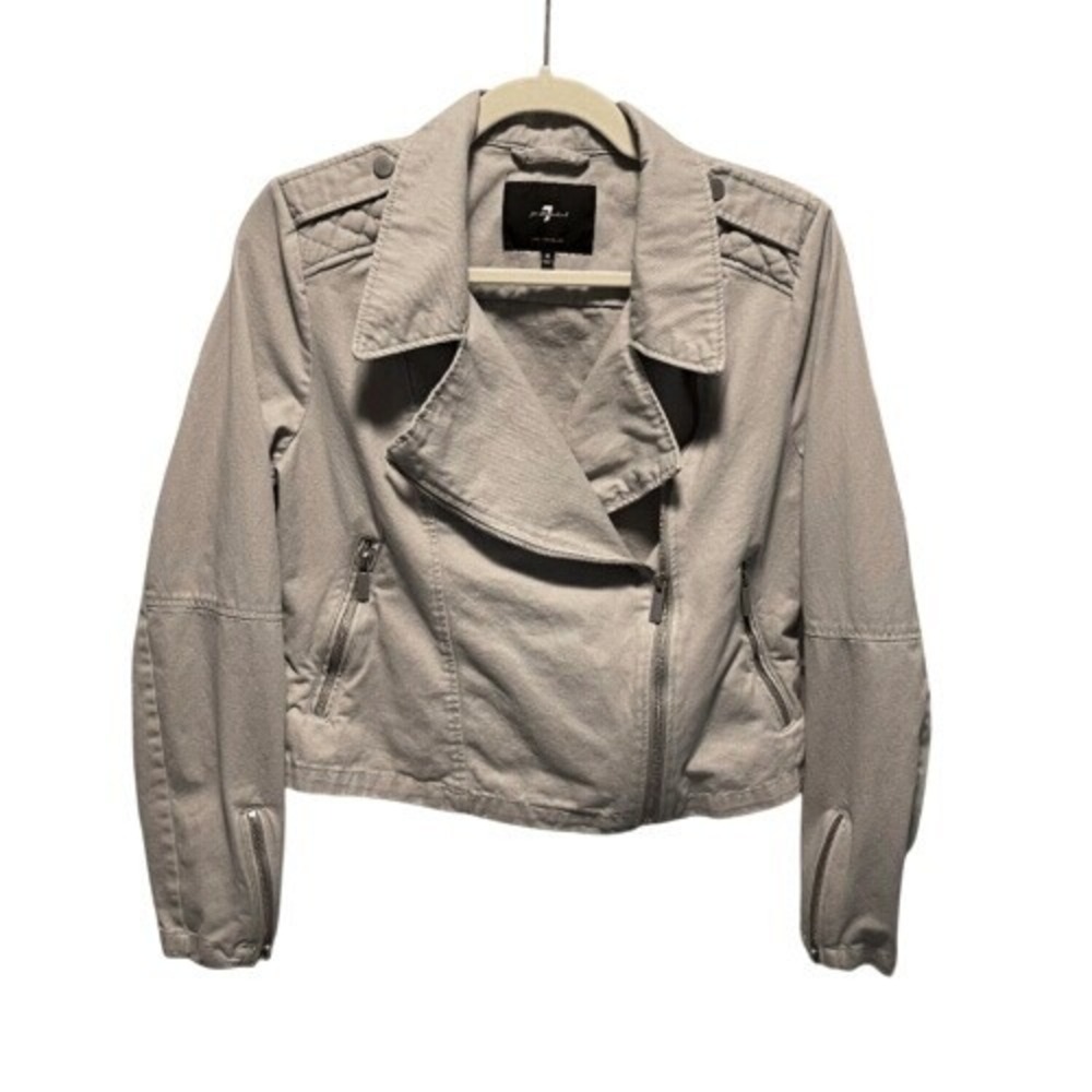 7 For All Mankind Gray‎ Moto Jacket Quilted Shoulder Cotton Cropped Size M